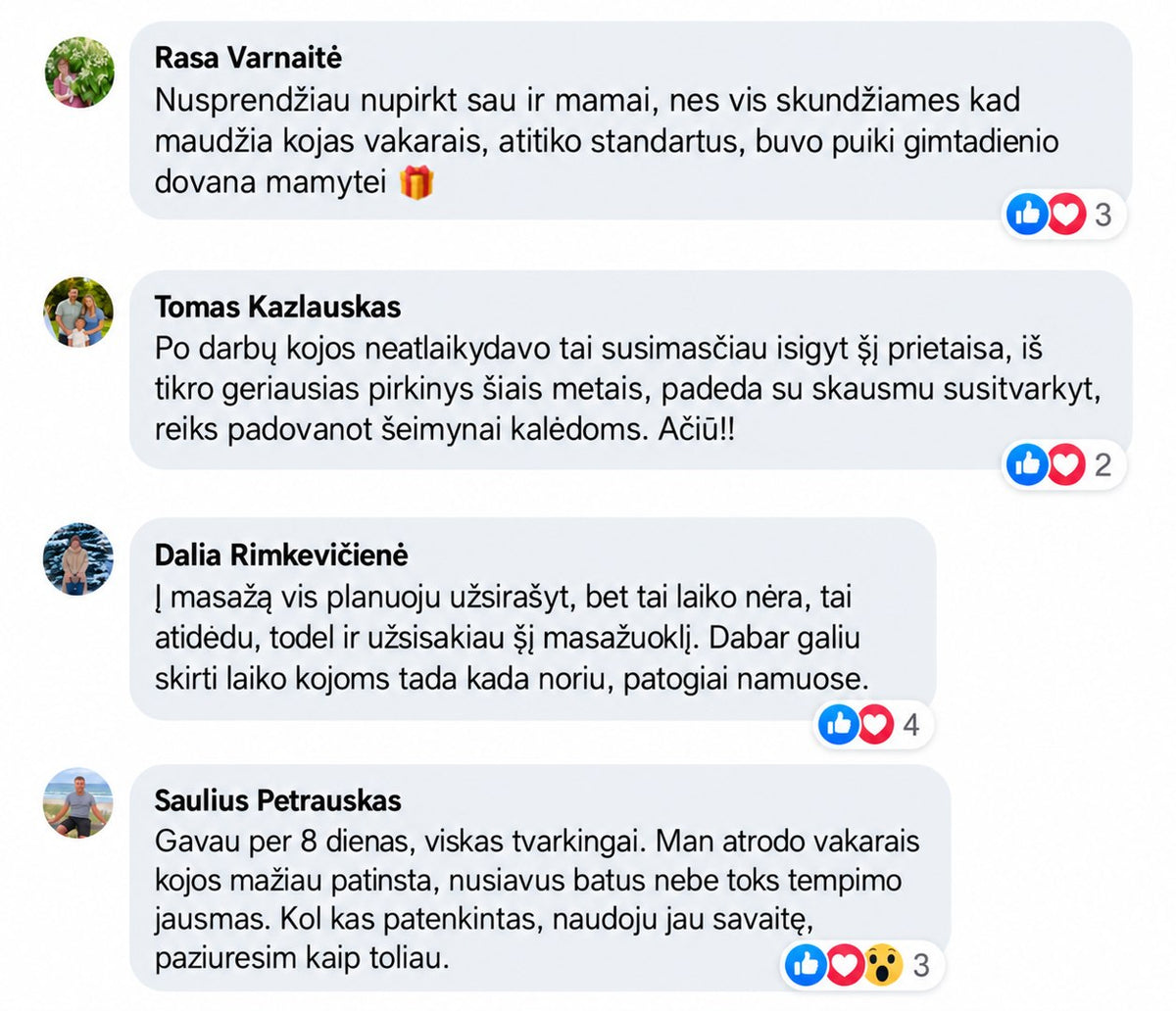 Klientų komentarai apie Kojoms™ masažuoklį