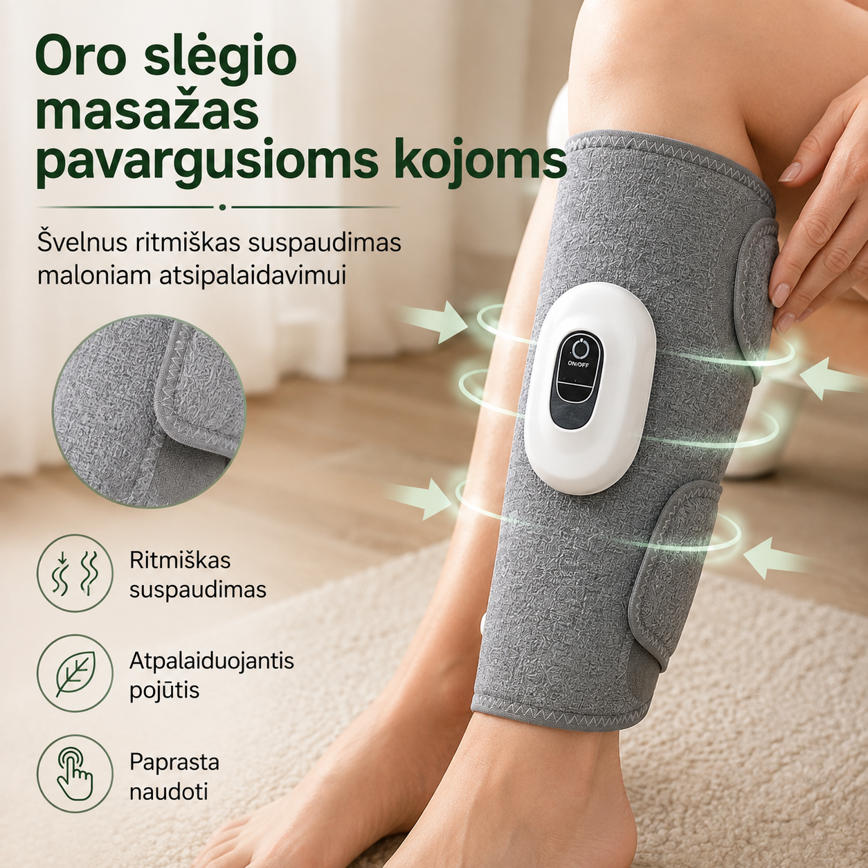 Elektrinis blauzdų masažuoklis, kuris sumažina kojų skausmus
