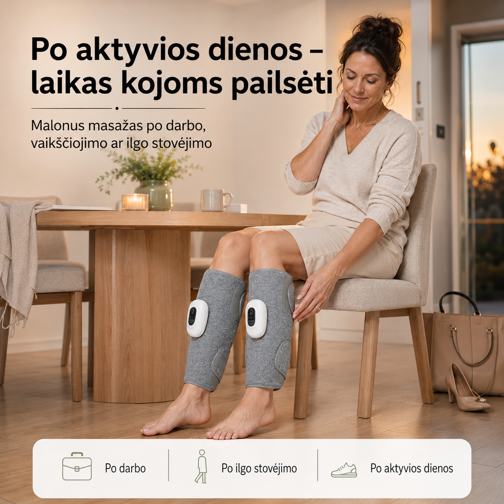 Elektrinis blauzdų masažuoklis, kuris sumažina kojų skausmus